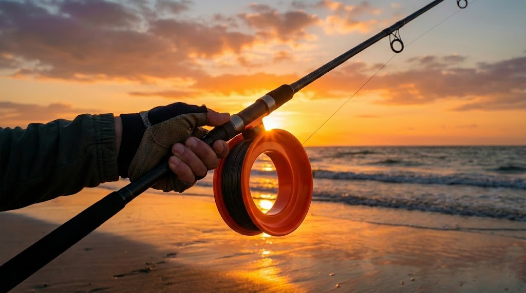 Angler fishing at sunset